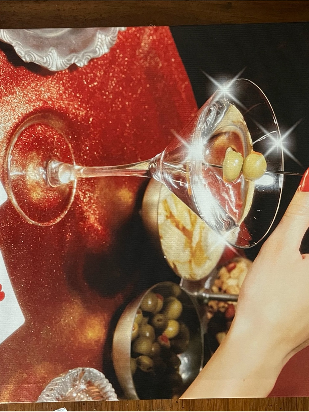 SHEIN Red & Gold Sparkle Martini Print